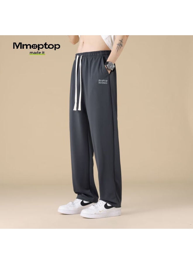 Mmoptop Men's Casual Pants Spring Summer Solid Color Loose Cool Thin Breathable Sports Pants Men Qlfy02 Dark Gray 2XL - Image 1