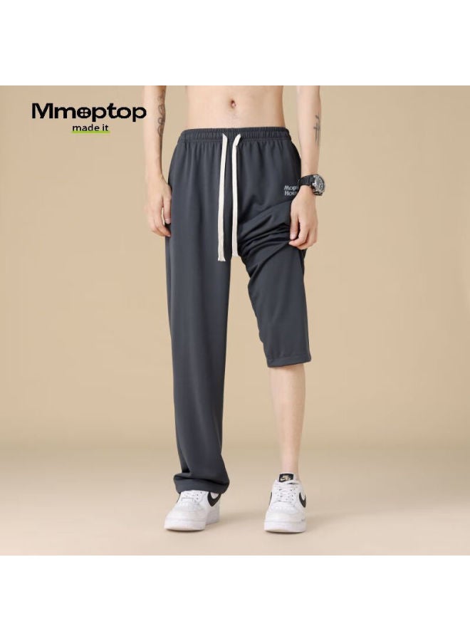 Mmoptop Men's Casual Pants Spring Summer Solid Color Loose Cool Thin Breathable Sports Pants Men Qlfy02 Dark Gray 2XL - Image 4