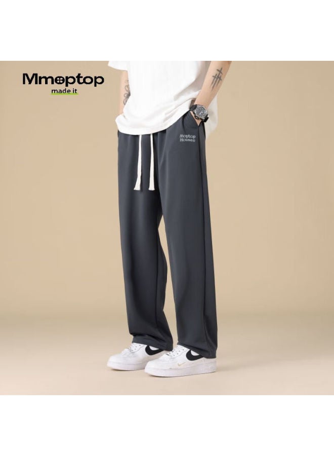 Mmoptop Men's Casual Pants Spring Summer Solid Color Loose Cool Thin Breathable Sports Pants Men Qlfy02 Dark Gray 2XL - Image 5