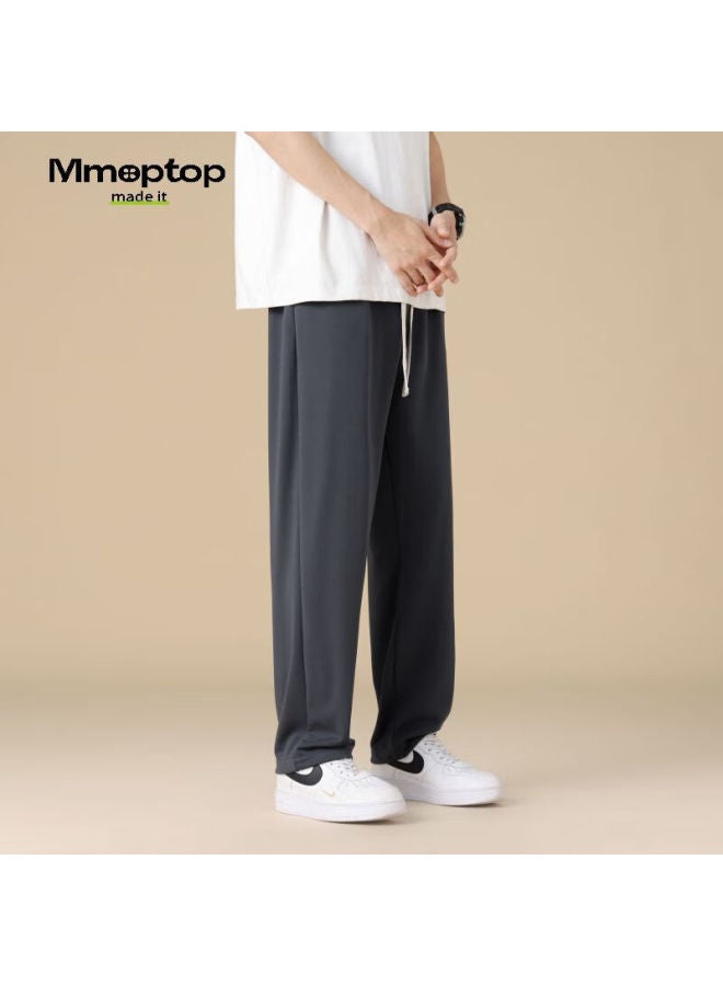 Mmoptop Men's Casual Pants Spring Summer Solid Color Loose Cool Thin Breathable Sports Pants Men Qlfy02 Dark Gray 2XL - Image 3