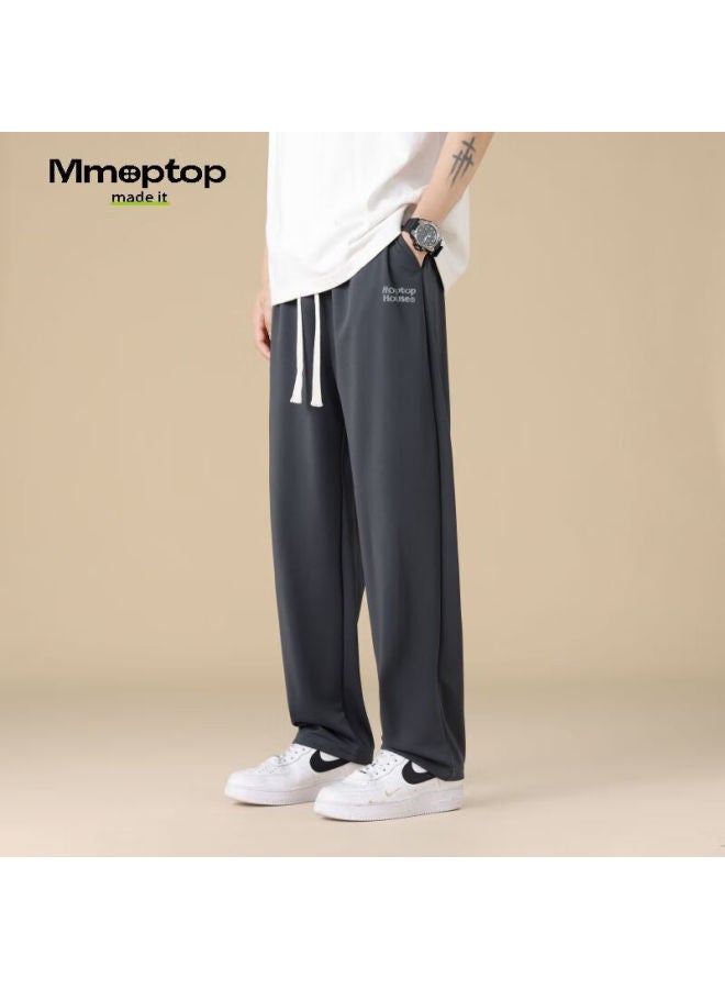Mmoptop Men's Casual Pants Spring Summer Solid Color Loose Cool Thin Breathable Sports Pants Men Qlfy02 Dark Gray 2XL - Image 2