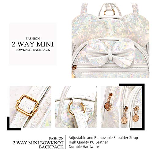 KL928 Girls Bowknot Polka Dot Cute Mini Backpack Small Daypacks Convertible Shoulder Bag Purse for Women (Shiny White) - Image 3