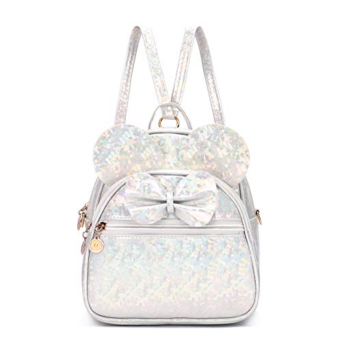KL928 Girls Bowknot Polka Dot Cute Mini Backpack Small Daypacks Convertible Shoulder Bag Purse for Women (Shiny White) - Image 1