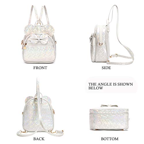 KL928 Girls Bowknot Polka Dot Cute Mini Backpack Small Daypacks Convertible Shoulder Bag Purse for Women (Shiny White) - Image 5