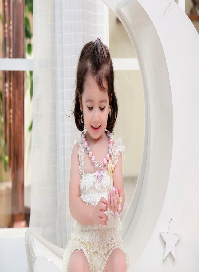 VCMART Girls Gilitter Heart Chunky Bubblegum Bead Necklace & Bracelet Set Fashion Jewelry Pendant with Gift Box - Image 2
