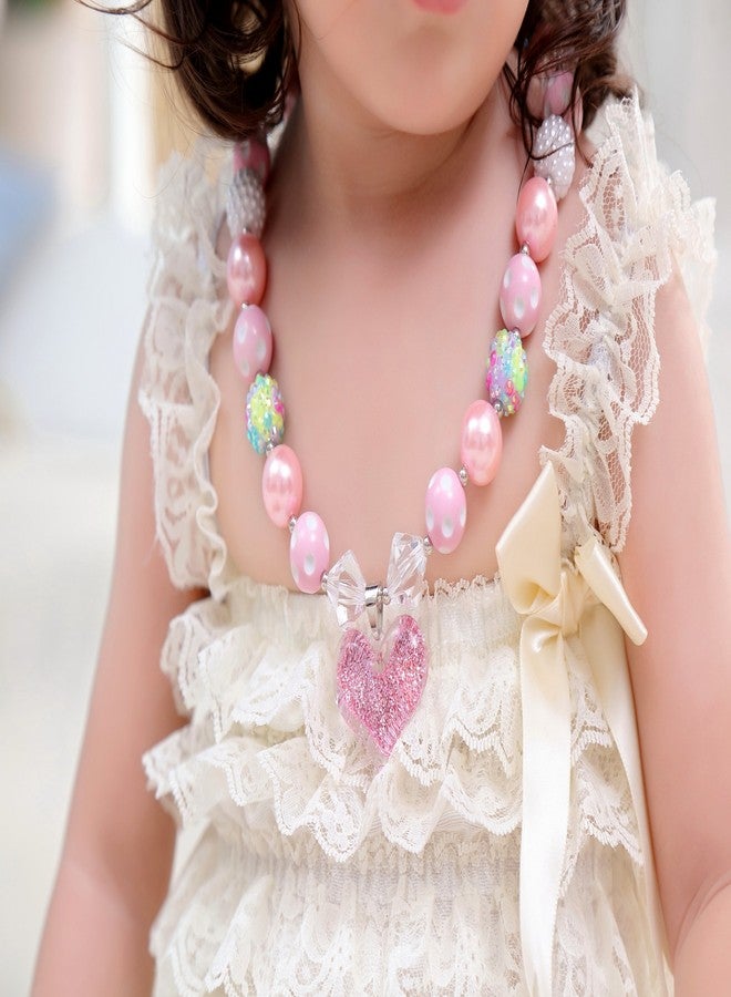 VCMART Girls Gilitter Heart Chunky Bubblegum Bead Necklace & Bracelet Set Fashion Jewelry Pendant with Gift Box - Image 4