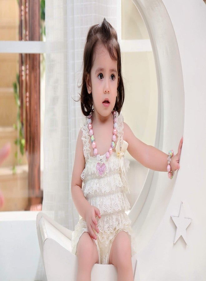 VCMART Girls Gilitter Heart Chunky Bubblegum Bead Necklace & Bracelet Set Fashion Jewelry Pendant with Gift Box - Image 3