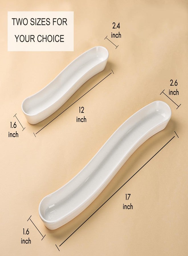 Dizada Olive Plates 3-Pack 12" - White Porcelain Long Arc Boat Trays, Ceramic Appetizer Platter for Charcuterie, Snacks, Entertaining, Dishwasher Microwave Oven Safe - Image 4
