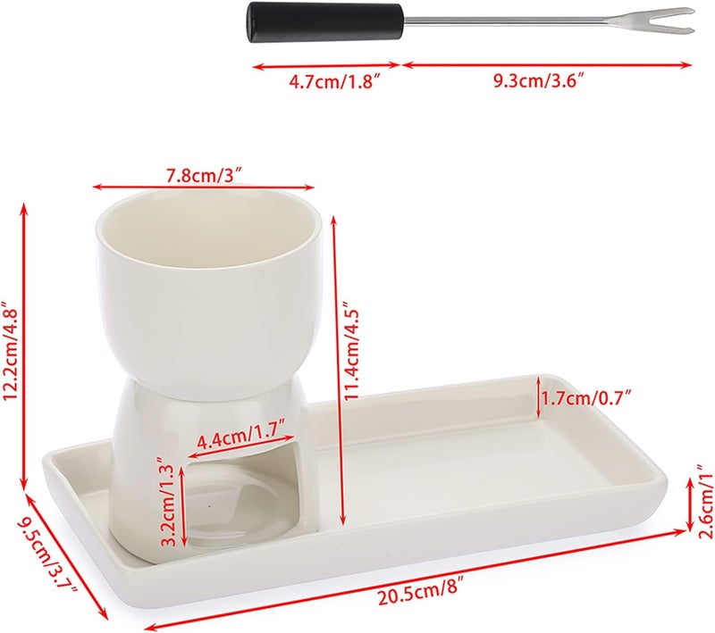 BSTKEY 150ML Ceramic Butter Warmer Set with Ceramic Rectangle Dish, Mini Fondue Pot Melting Pot Set, Melt Hot Pot Bowl Set For Cheese Chocolate Butter Caramel, with 2 Forks - Image 2