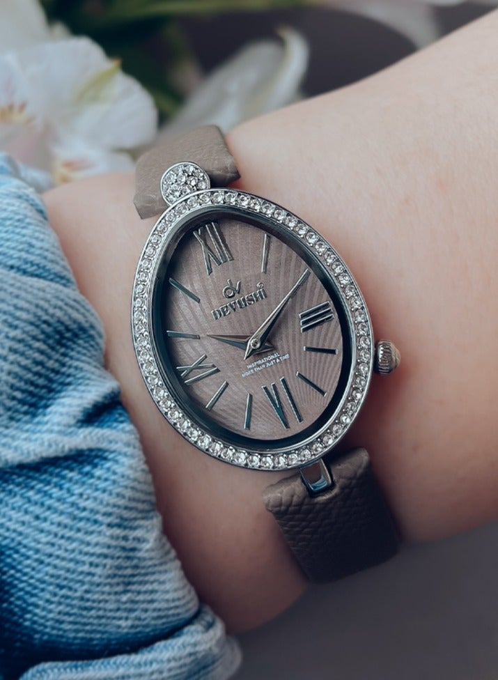 ديفوشي ساعه يد نسائيه ديفوشي جلد بلون رمادي - Image 1
