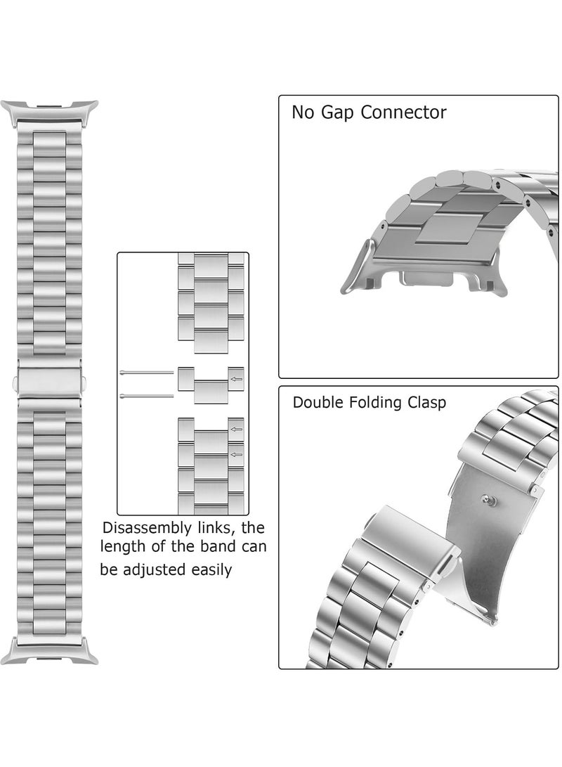 Metal Band Compatible with Samsung Galaxy Watch 8 40mm 44mm/8 Classic 46mm(2025),Stainless Steel Strap with Secure Clasp,Men's Rugged Stylish Wristband,Silver - Image 4
