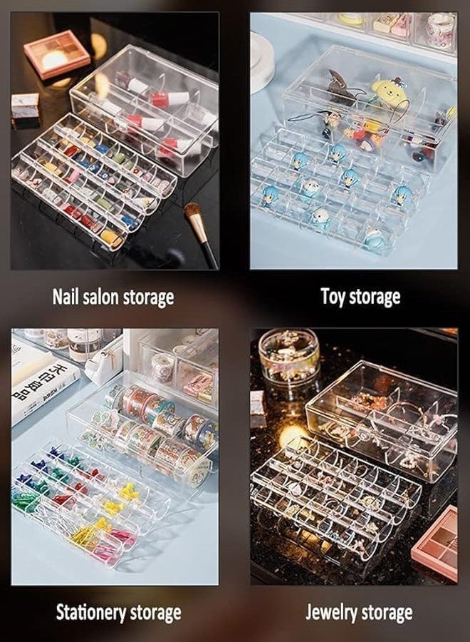 JAGDIV 2 layer Acrylic Jewellery Storage Box Dustproof Earring Box Doll Container Stationery Storage Box Portable Nail Art Storage Case (Transparent) (Pack of 1) - Image 3