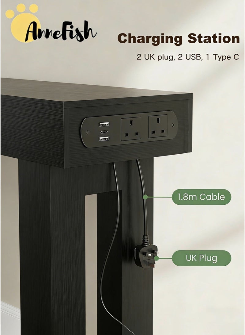 AnneFish 160*35*90cm Console Table with Power Outlet Farmhouse Long Entryway Couch Table Large Sofa Table Entry Foyer Hallway Table Behind Sofa Station Console Hallway Stand for Entrance Living Room - Image 2