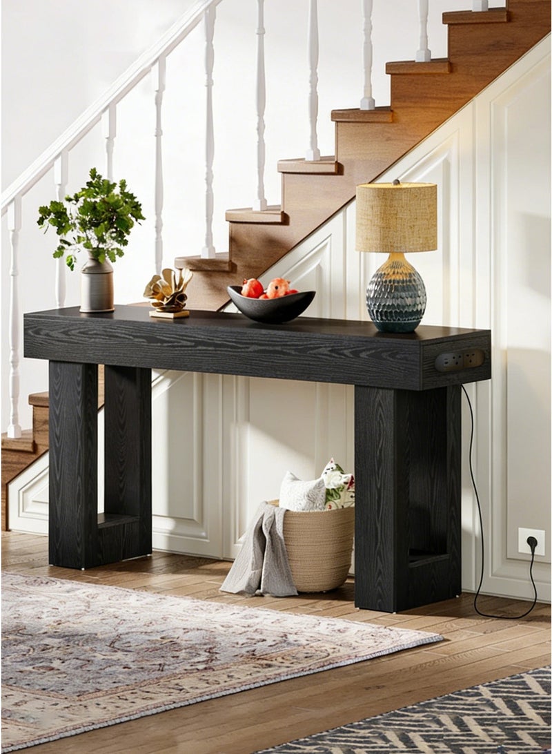 AnneFish 160*35*90cm Console Table with Power Outlet Farmhouse Long Entryway Couch Table Large Sofa Table Entry Foyer Hallway Table Behind Sofa Station Console Hallway Stand for Entrance Living Room - Image 1