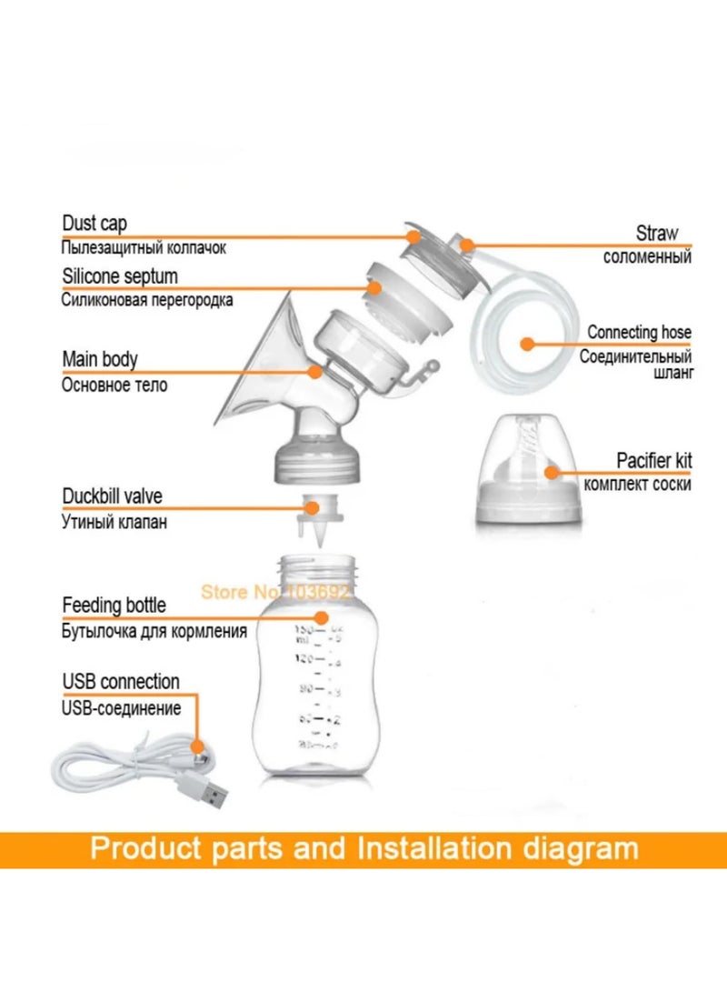 مضخة ثدي كهربائية مزدوجة قوية وسهلة الاستخدام مع شفط قوي للحلمات مضخة ثدي كهربائية تعمل باليو إس بي مع زجاجة حليب للأطفال وسادة تبريد وتسخين للحلمات - Image 3