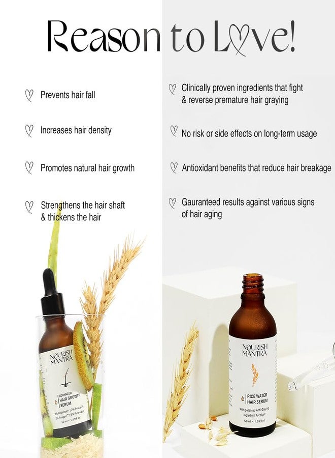 Nourish Mantra hair Care Combo Anti-Greying Rice Water Serum & Advanced Hair Growth Serum/Curbs Premature Hair Greying/Prevents Hair Fall & Thinning/Promotes Hair growth/ 50 ml each - Image 3