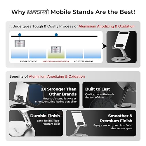 MegaStro® Aluminum 360 Rotatable Phone/Tablet Stand (Under 10inch) - MVPmini | Adjustable, Sturdy, and Versatile | Universal Compatibility | Hands-Free Viewing (Metallic Silver) - Image 3