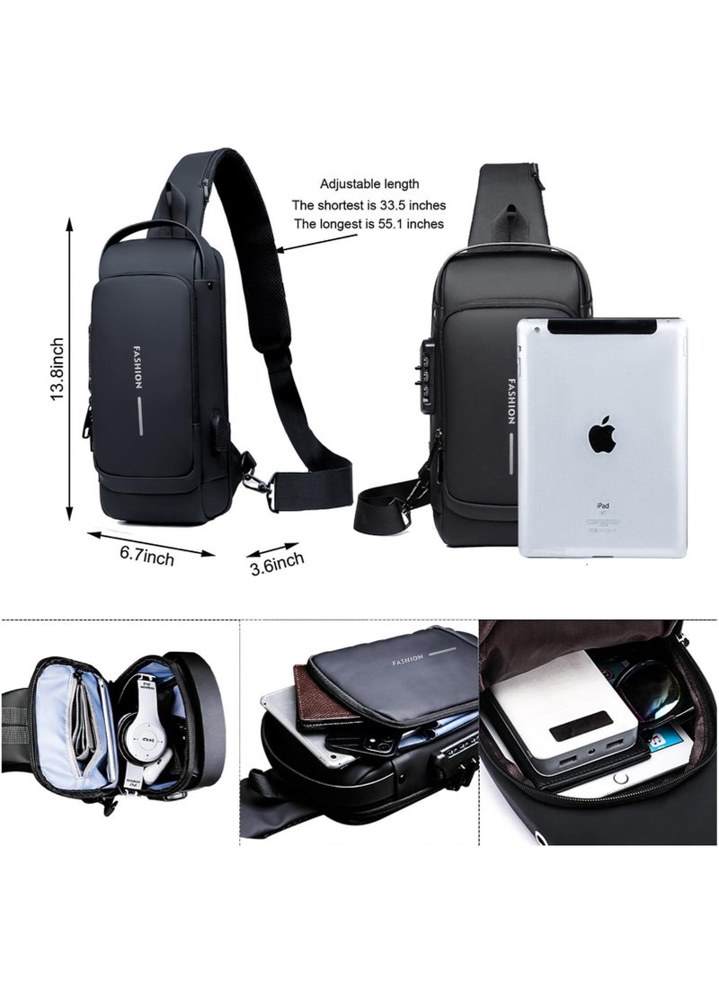 GGEROU Crossbody Bag Casual Shoulder Bag Waterproof Backpack for Men and Women Business Chest Bag Waist Bag with Password Anti-Theft Lock Suitable for Travel and Hiking (B)  - Image 3