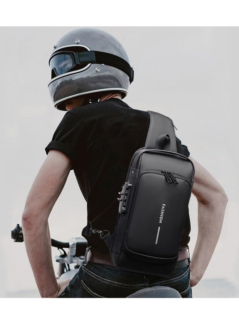 GGEROU Crossbody Bag Casual Shoulder Bag Waterproof Backpack for Men and Women Business Chest Bag Waist Bag with Password Anti-Theft Lock Suitable for Travel and Hiking (B)  - Image 2