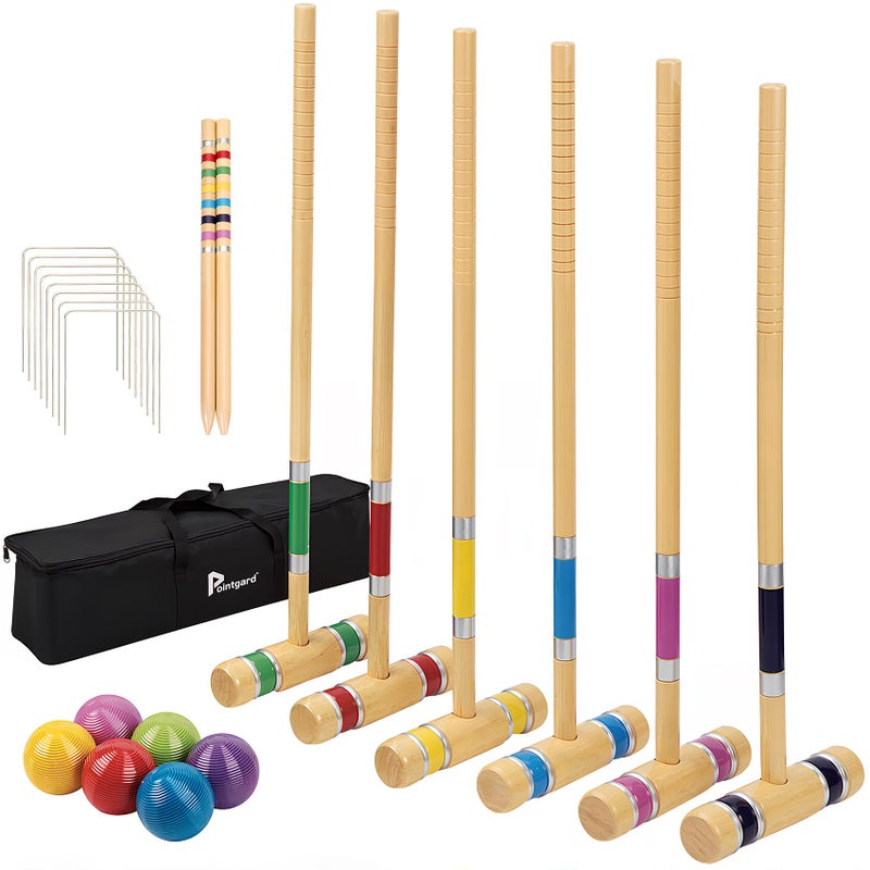 Pointyard Six Player Croquet Set, 28â€™â€™ Croquet Set with Wooden Mallets/Colored Ball/Wickets/Stakes for Adults/Teenager/Family-Perfect for Lawn/Beach/Yard Game/Park BBQ(Includes Carry Bag) - Image 1