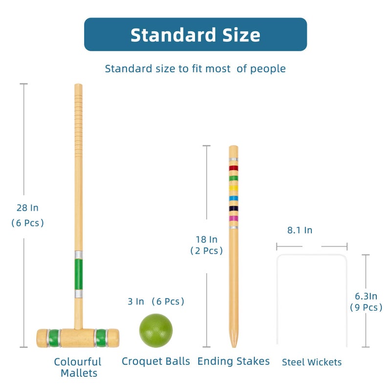 Pointyard Six Player Croquet Set, 28â€™â€™ Croquet Set with Wooden Mallets/Colored Ball/Wickets/Stakes for Adults/Teenager/Family-Perfect for Lawn/Beach/Yard Game/Park BBQ(Includes Carry Bag) - Image 3