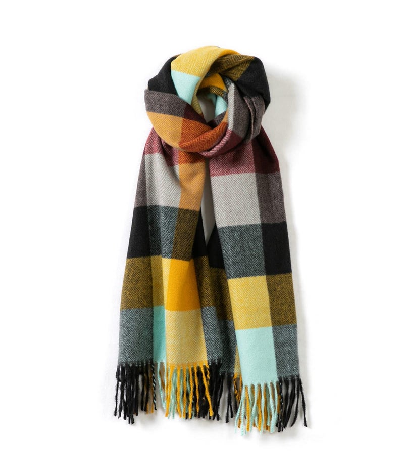 Villand Women's Wool Scarf - Cashmere Feel Winter Warm Checked Scarves for Women, Large Soft Thick Shawls and Wraps with Gift Box (Autumn Check) - Image 1