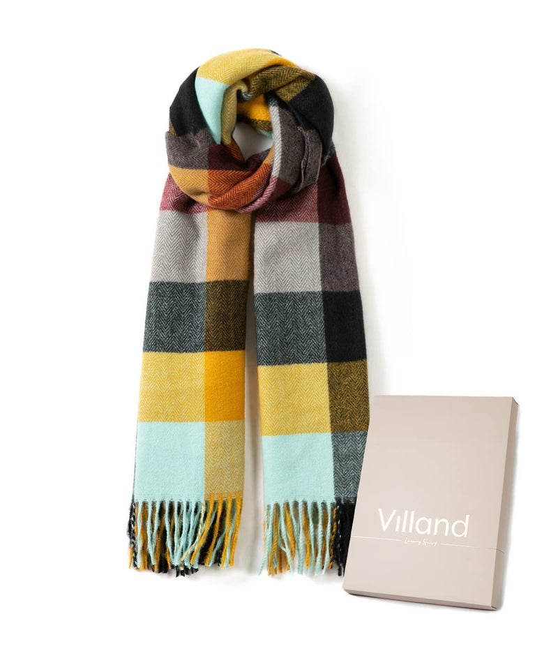 Villand Women's Wool Scarf - Cashmere Feel Winter Warm Checked Scarves for Women, Large Soft Thick Shawls and Wraps with Gift Box (Autumn Check) - Image 2