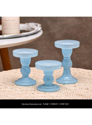 Set Of Three Candlesticks Sky Blue Foam Three-piece Set