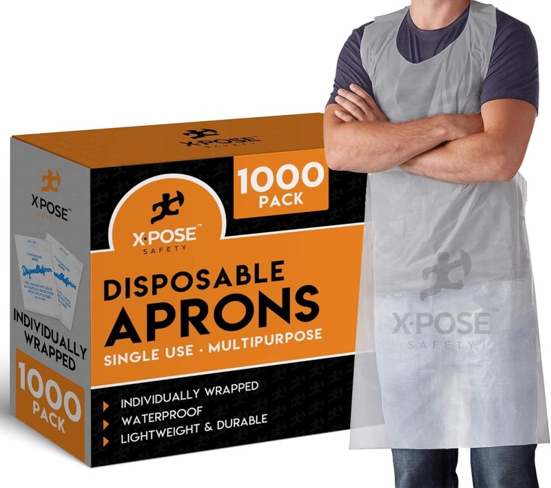 xpose safety Xpose Safety 1000 White Plastic Disposable Aprons for Cooking  more Individually Packaged Durable 1 Mil Waterproof Polyethylene 24 x 48 