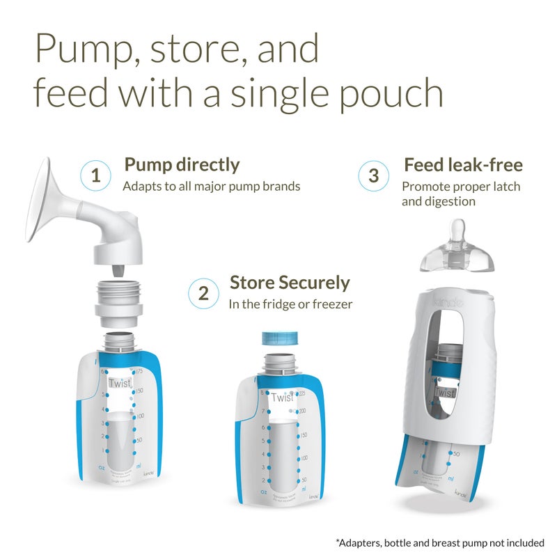 Kiinde Twist Pouch Direct-Pump Direct-Feed Twist Cap Breast Milk Storage Bags for Pumping, Freezing, Heating and Feeding, Pre-Sterilized, 6 Ounce, pack of 80 - Image 2
