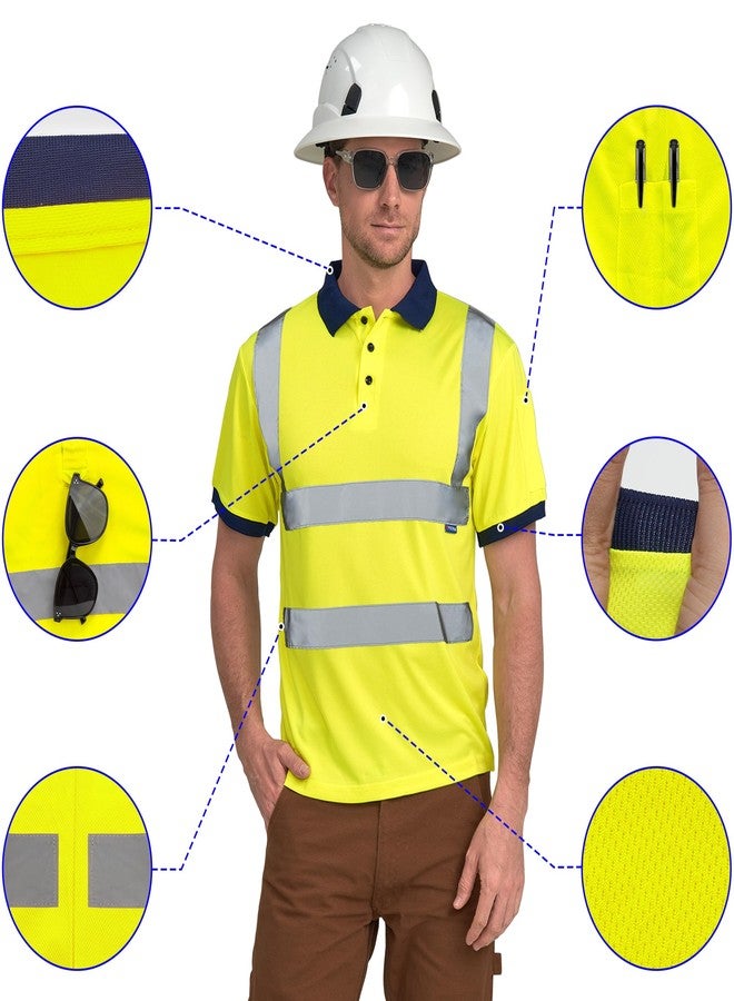 AYKRM High Visibility Security Polo Shirts neon Construction Work Shirts, Yellow, M - Image 2