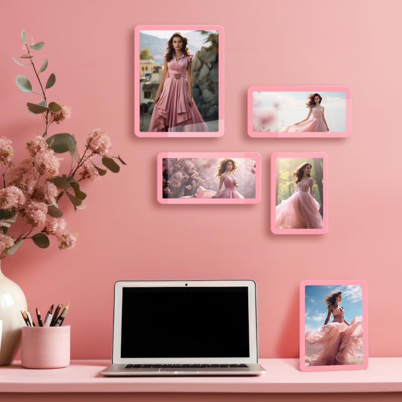 Bluesun Bluesun 5x7 Picture Frame Pink  Picture Frames Glass  Hanging Picture Frame  Matted for Wall and Tabletop Decor (5x7  Pink)  - Image 4