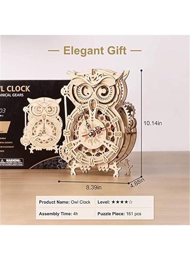 3D Wooden Puzzles for Adults Owl Clock - Mechanical Model Building Kit DIY Hobbies for Men Women 161PCS Clock Puzzle Creative Craft Gift Home Decor for Family - Image 5