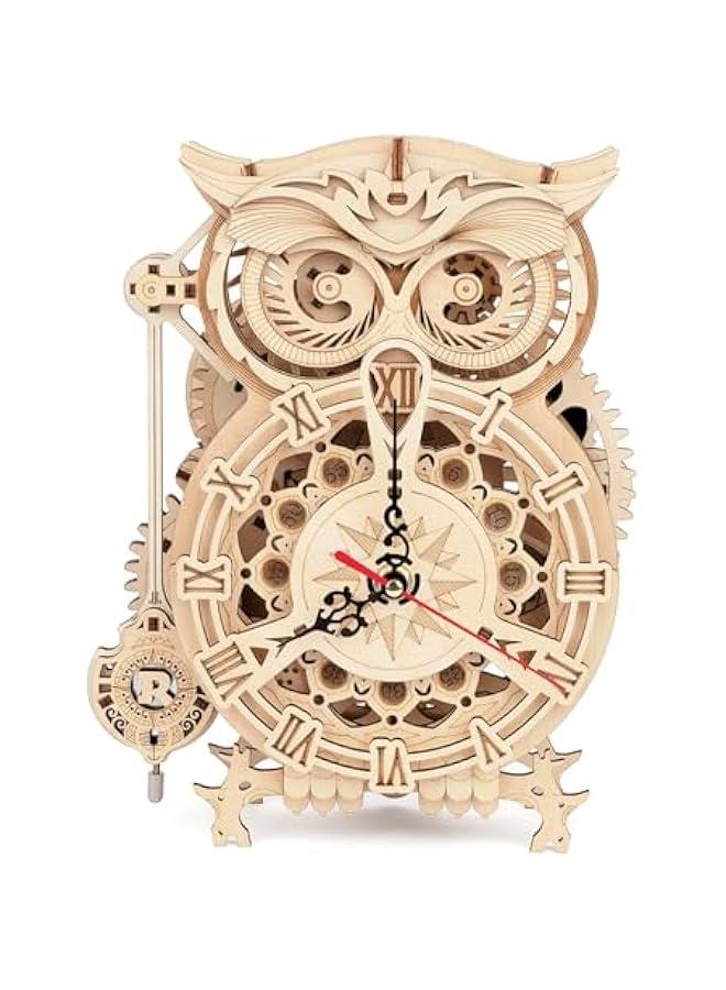 3D Wooden Puzzles for Adults Owl Clock - Mechanical Model Building Kit DIY Hobbies for Men Women 161PCS Clock Puzzle Creative Craft Gift Home Decor for Family - Image 1