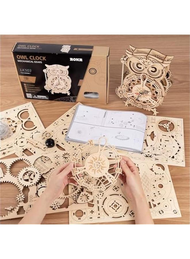 3D Wooden Puzzles for Adults Owl Clock - Mechanical Model Building Kit DIY Hobbies for Men Women 161PCS Clock Puzzle Creative Craft Gift Home Decor for Family - Image 4