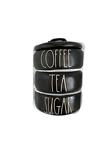 Rae Dunn by Magenta 4 Piece Black CoffeeTeaSugar Ceramic LL Stacking Canister Set