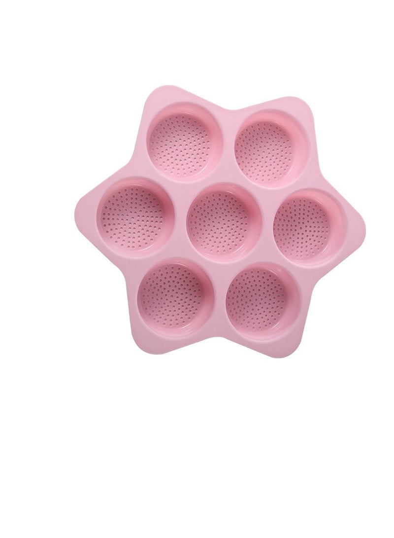 Household Silicone Hamburger Bun Mold 7 Cavity Loaf Pan Non-Stick Baking Pan Tool Silicone American Hamburger Grill（Pink） - Image 1