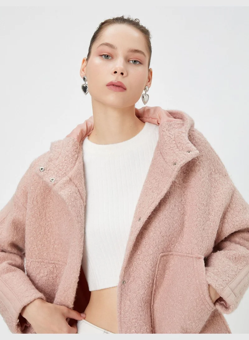 KOTON Shearling Bomber Jacket Oversized Hooded Pockets