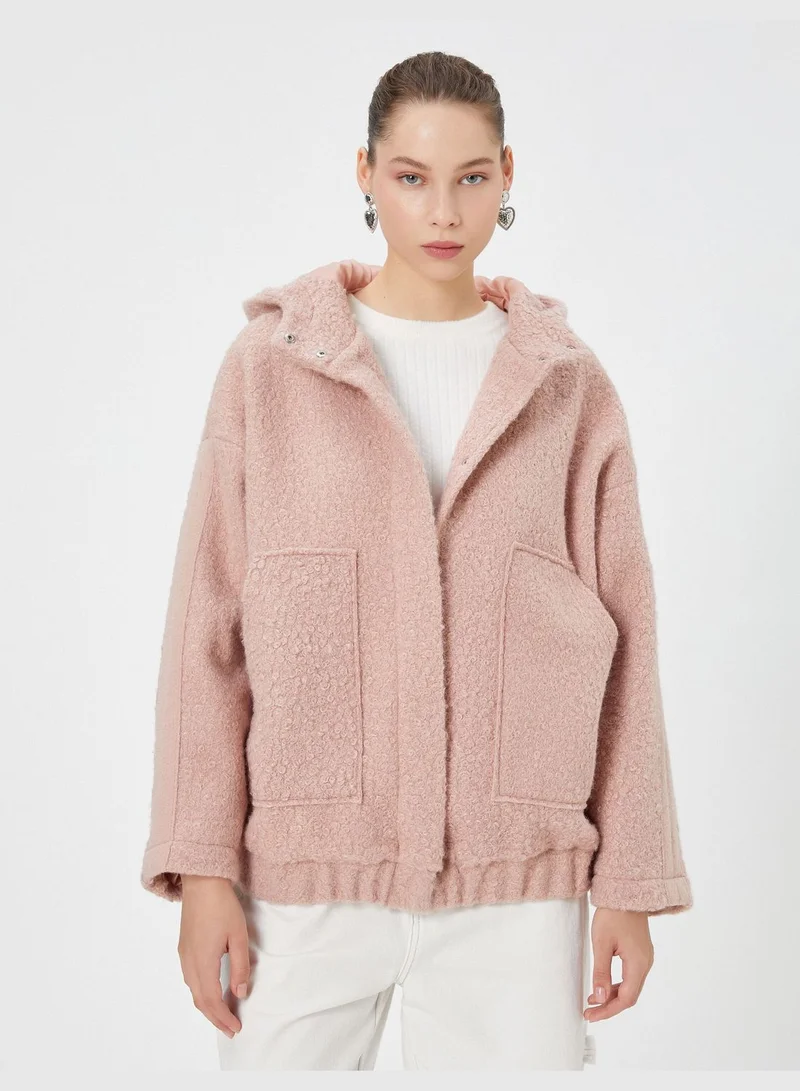 KOTON Shearling Bomber Jacket Oversized Hooded Pockets