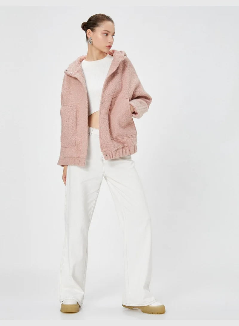 KOTON Shearling Bomber Jacket Oversized Hooded Pockets