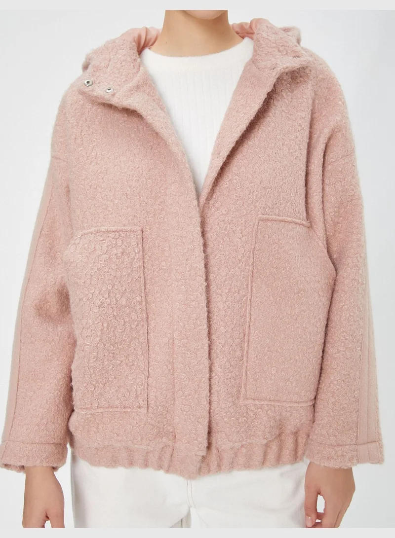 KOTON Shearling Bomber Jacket Oversized Hooded Pockets