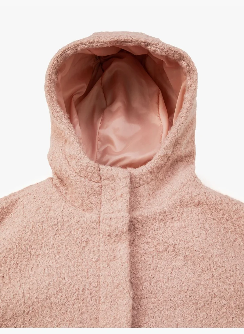 KOTON Shearling Bomber Jacket Oversized Hooded Pockets