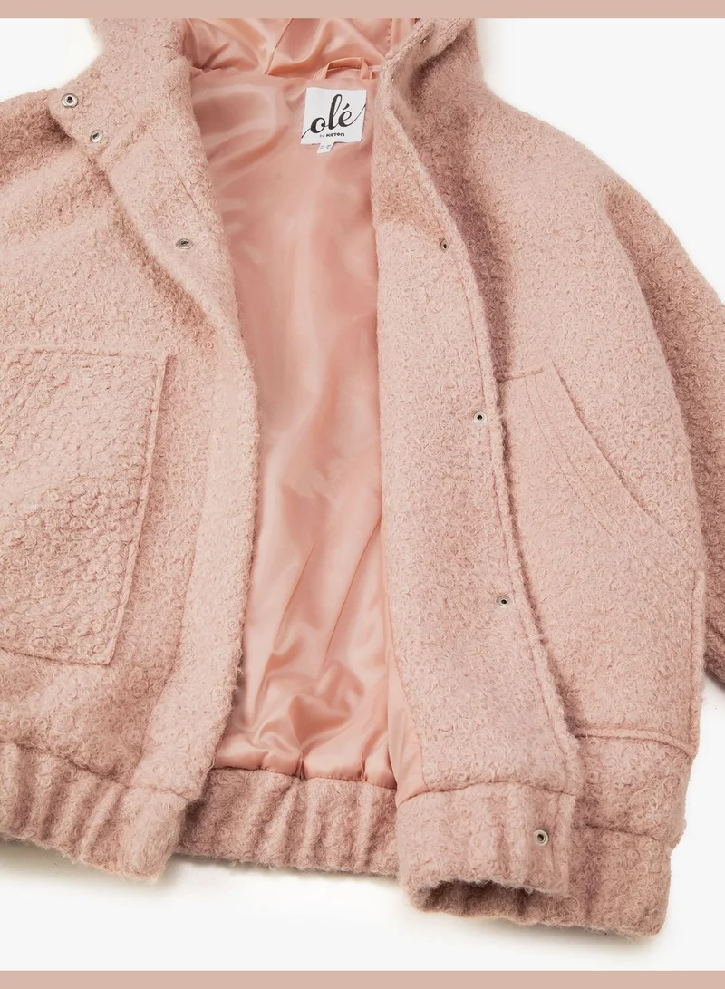 KOTON Shearling Bomber Jacket Oversized Hooded Pockets
