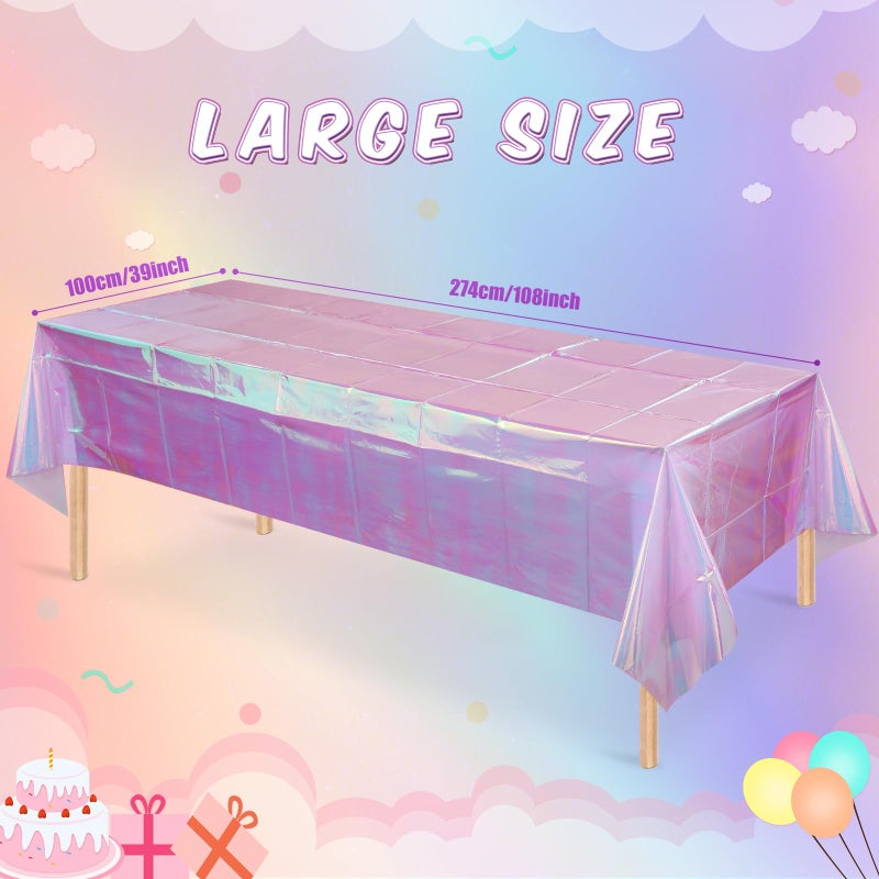FunnyPars 3 Pack Light Purple Plastic Tablecloths for Rectangle Tables, Shiny Disposable Laser Rectangle Table Covers Foil Tablecloth Iridescent Party Decoration Birthday Bridal Wedding, 39x108 Inch - Image 2