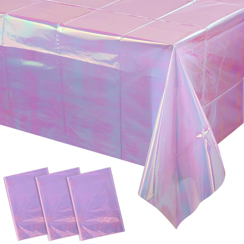 FunnyPars 3 Pack Light Purple Plastic Tablecloths for Rectangle Tables, Shiny Disposable Laser Rectangle Table Covers Foil Tablecloth Iridescent Party Decoration Birthday Bridal Wedding, 39x108 Inch - Image 1