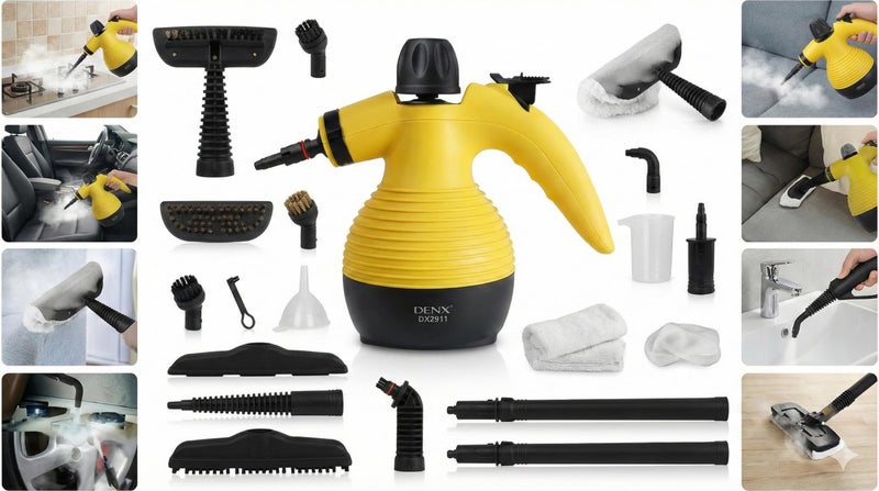 DENX DX2911 Steam Cleaner – 15 in 1 – 1200W – 300KPA Steam Pressure – 350ml Water Tank – Portable Steam Cleaner for Floors, Glass, Kitchens, Bathrooms, Furnishings - Image 1