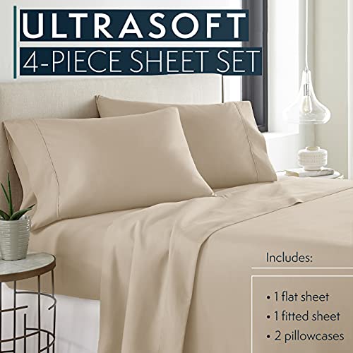 HC COLLECTION Bed Sheets Set King with 2 Pillowcases, Hotel Luxury Platinum 1800 Series Brushed Microfiber Sheet w/Deep Pocket, Ultra Soft Lightweight 4 Pcs Linen Bedding for Hot Sleepers, Taupe - Image 2