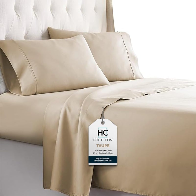 HC COLLECTION Bed Sheets Set King with 2 Pillowcases, Hotel Luxury Platinum 1800 Series Brushed Microfiber Sheet w/Deep Pocket, Ultra Soft Lightweight 4 Pcs Linen Bedding for Hot Sleepers, Taupe - Image 5