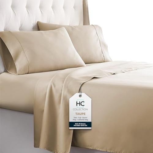 HC COLLECTION Bed Sheets Set King with 2 Pillowcases, Hotel Luxury Platinum 1800 Series Brushed Microfiber Sheet w/Deep Pocket, Ultra Soft Lightweight 4 Pcs Linen Bedding for Hot Sleepers, Taupe - Image 1