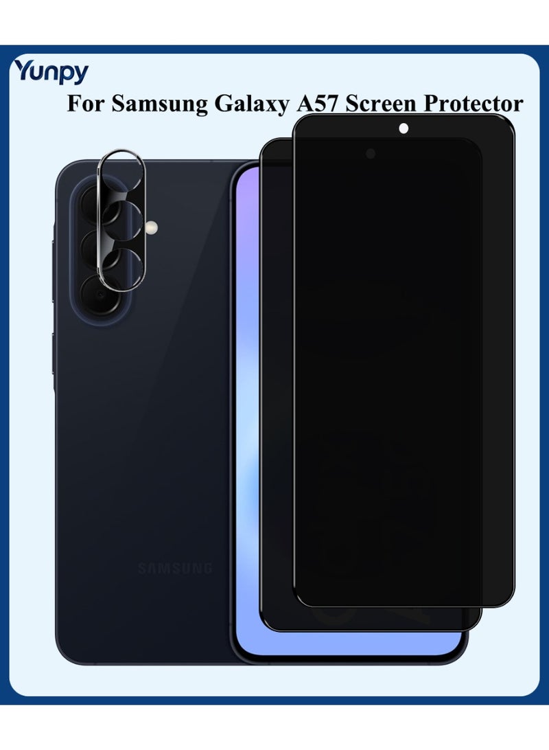 Yunpy [2+1 Packs] for Samsung Galaxy A57 Privacy Tempered Glass Screen Protector with Camera Lens Film, Including 2 Pack Privacy Front Glass and 1 Pack Camera Lens Film, 9H Hardness HD Clear Anti-Scratch Anti-Fingerprint Bubble-Free Case Friendly Screen Protector - Image 1